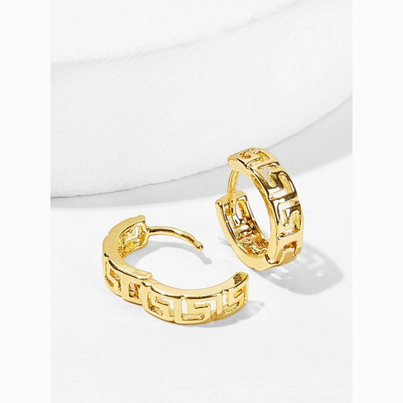 Small Simple Greek Design Gold Hoop Earrings